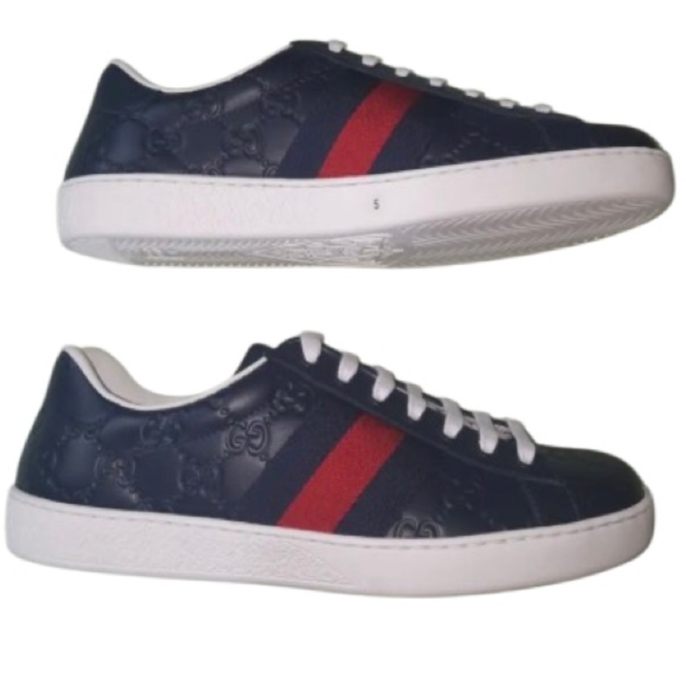 Authentic Gucci Navy and Red Stripe Sneakers Sz 9.5